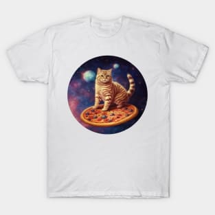 Funny Galaxy Cat In Space Cat Riding Pizza T-Shirt